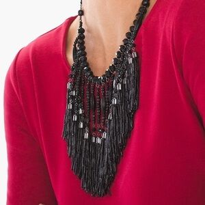 Black Fringe Bib Necklace